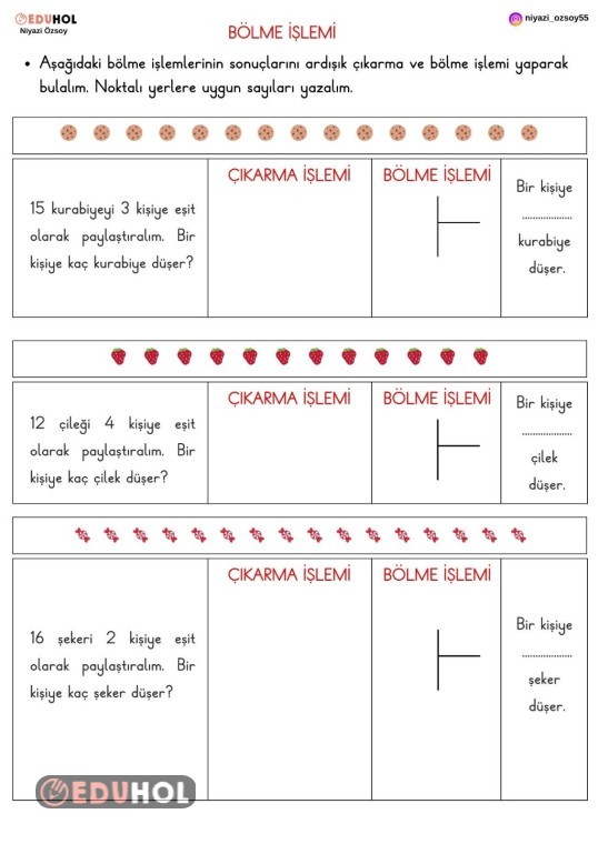2.Sınıf Bölme İşlemi Ardışık Çıkarma ve İşlemli