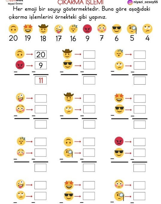 1. Sınıf Çıkarma İşlemi Emojili