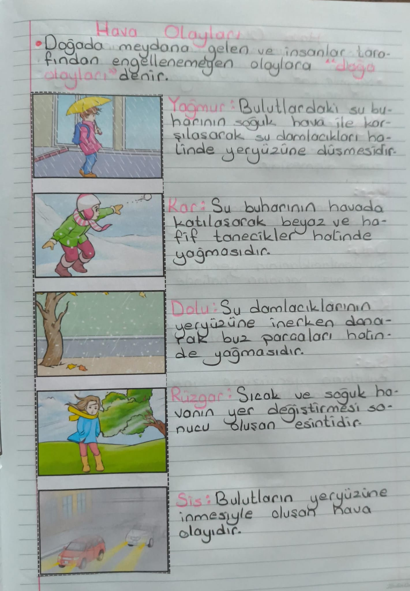 Hava Olayları Defter Çalışması Şeritli