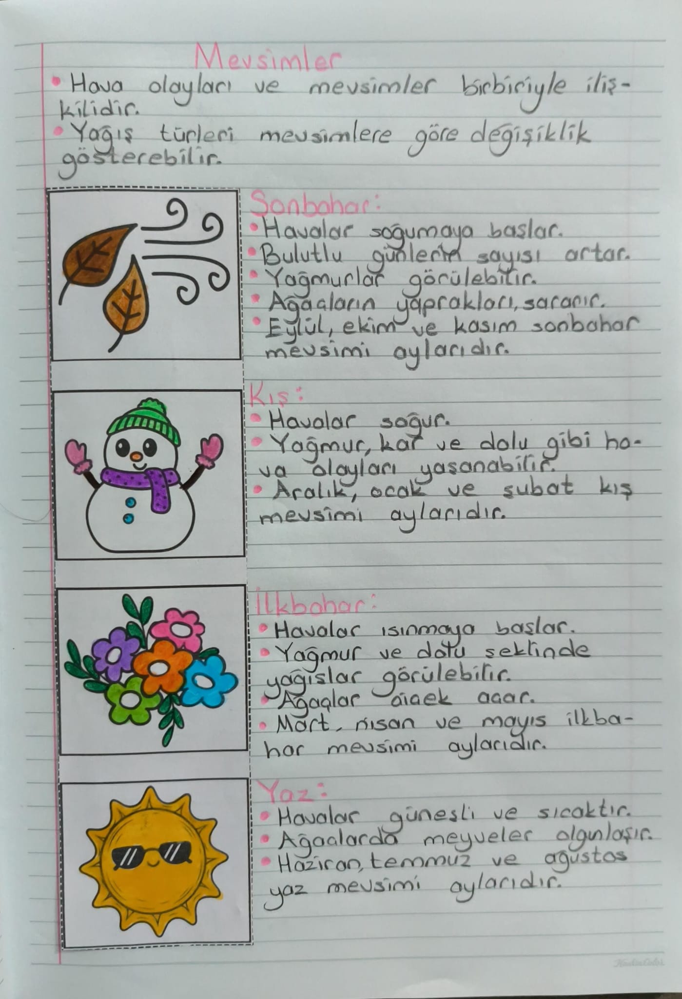 Mevsimler Defter Çalışması Şeritli