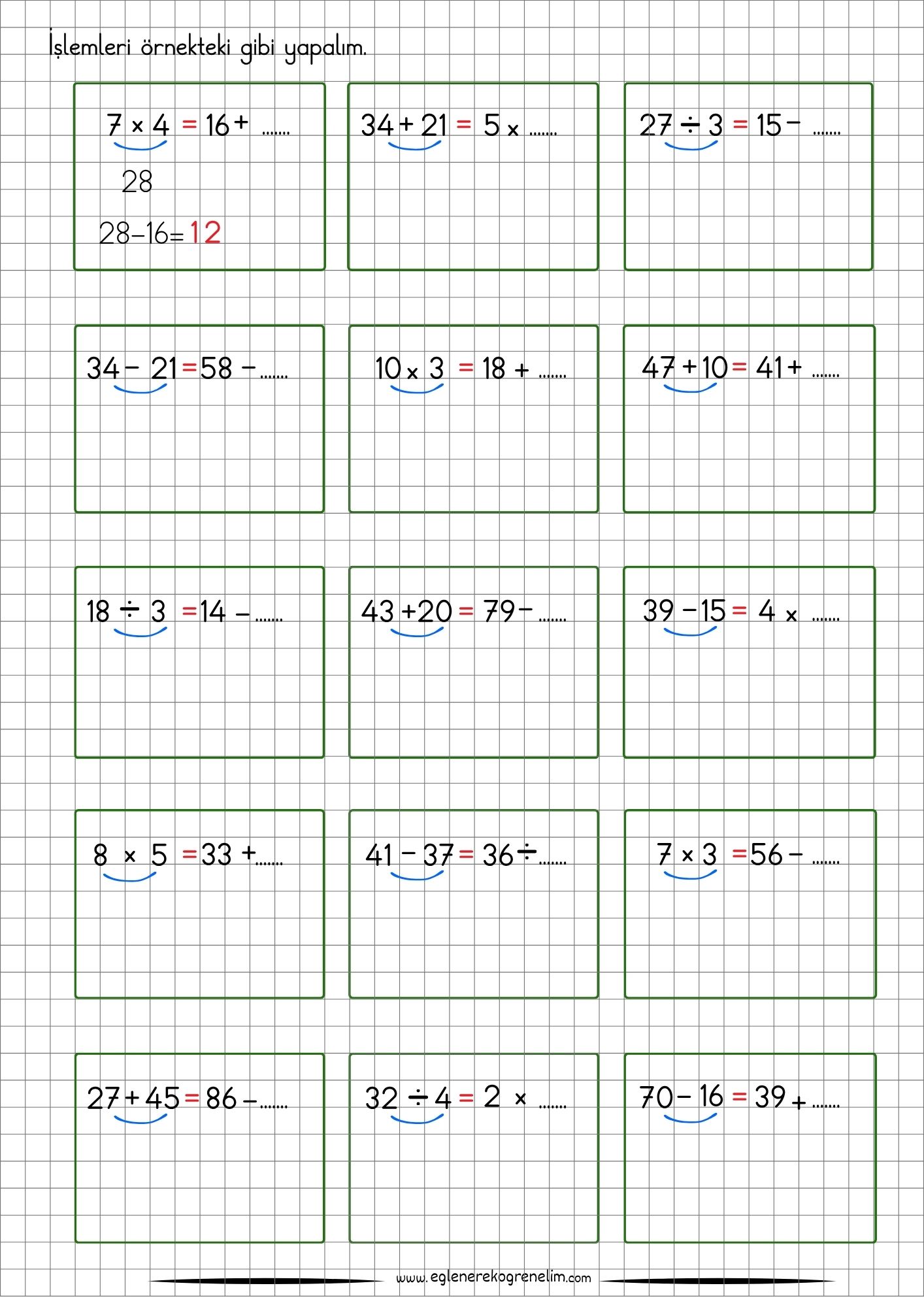 2.Sınıf Eşitlik Konusu Pekiştirme Etkinliği 1