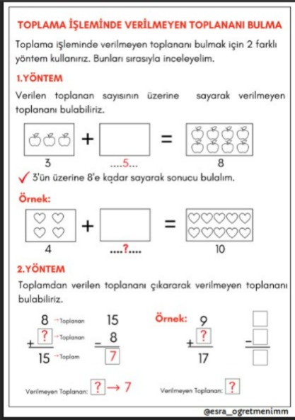 Toplamada Verilmeyeni Bulma Defter Çalışması