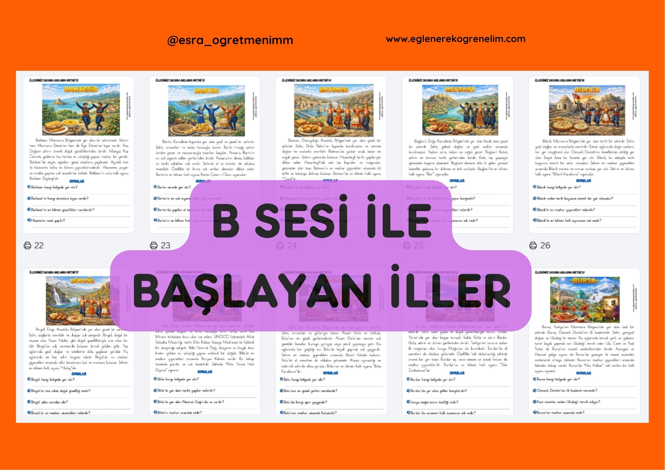 İller Okuma Anlama Metinleri (B ile Başlayanlar)