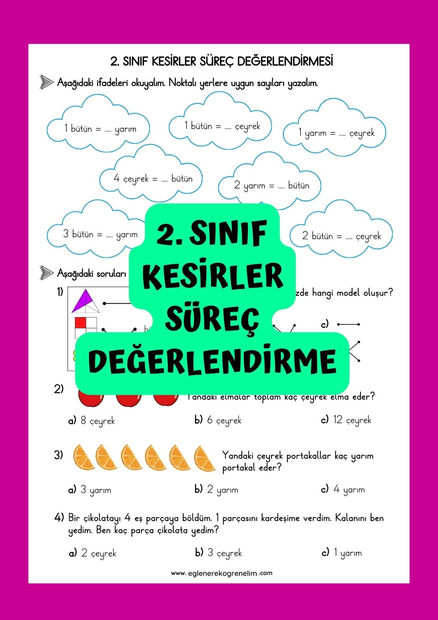 2. Sınıf Kesirler Değerlendirmesi