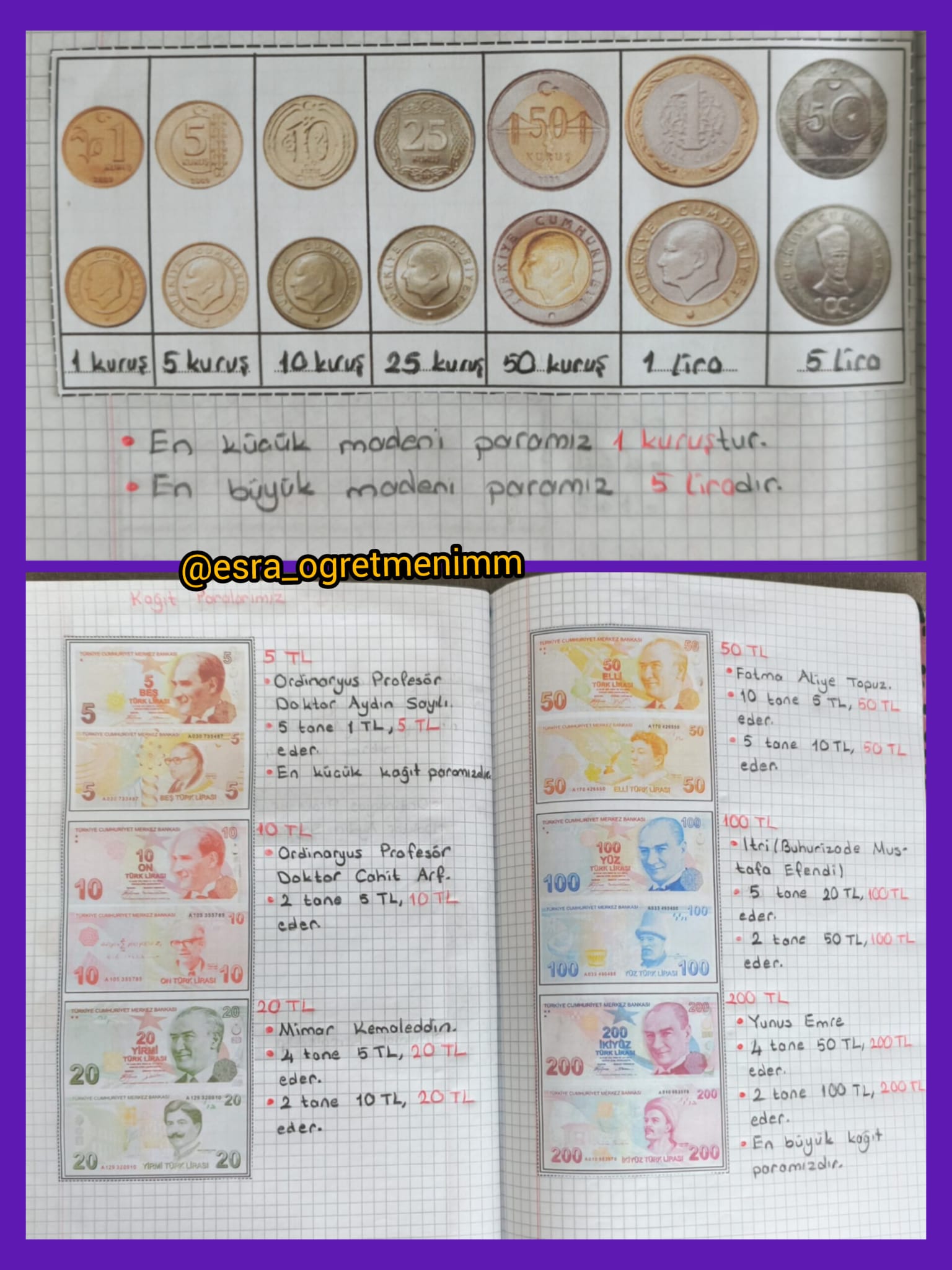 Kağıt ve Madeni Para Şablonları Defter Çalışması