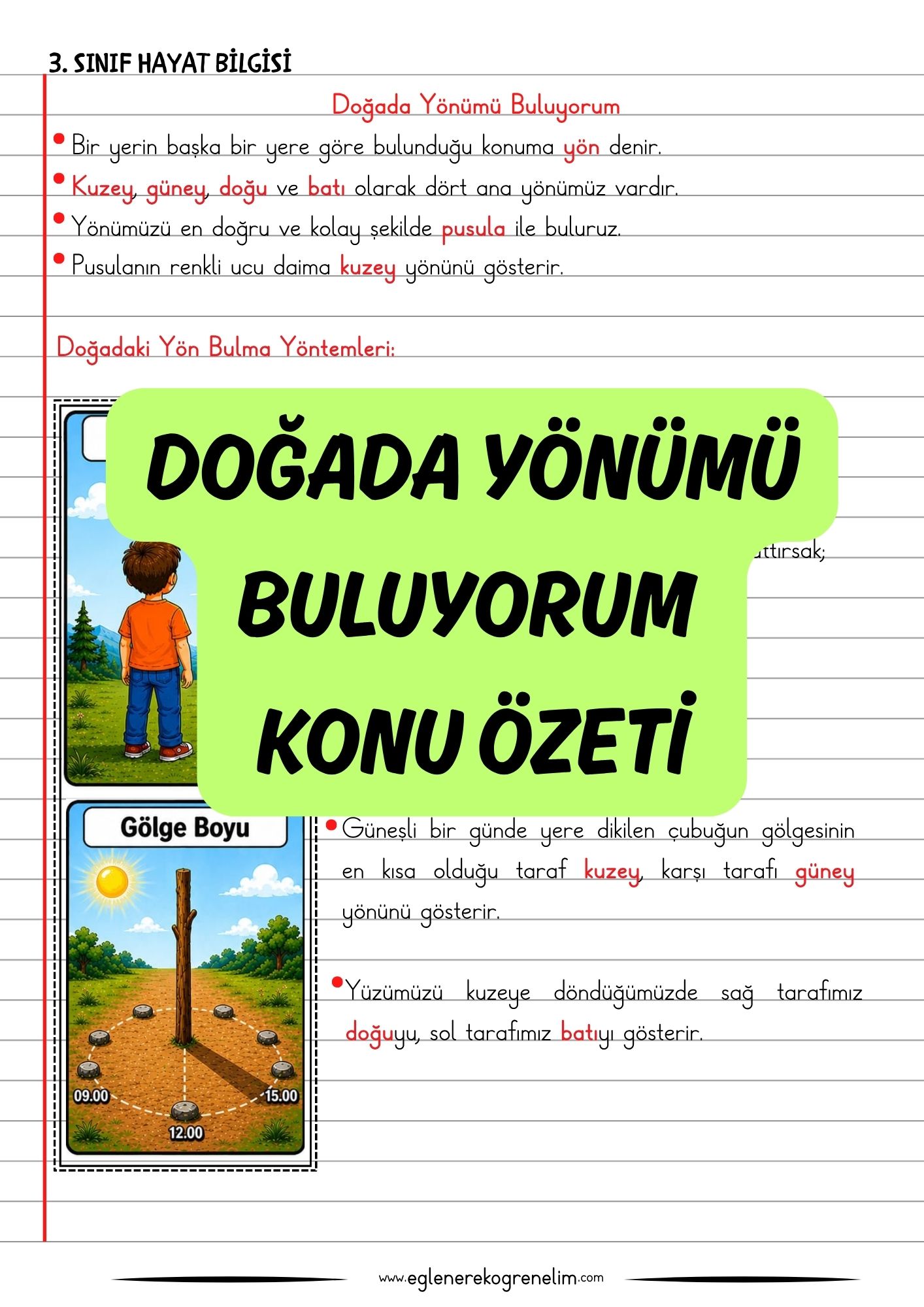 3. Sınıf Hayat Bilgisi Yönümü Bulabilirim Konu Özeti