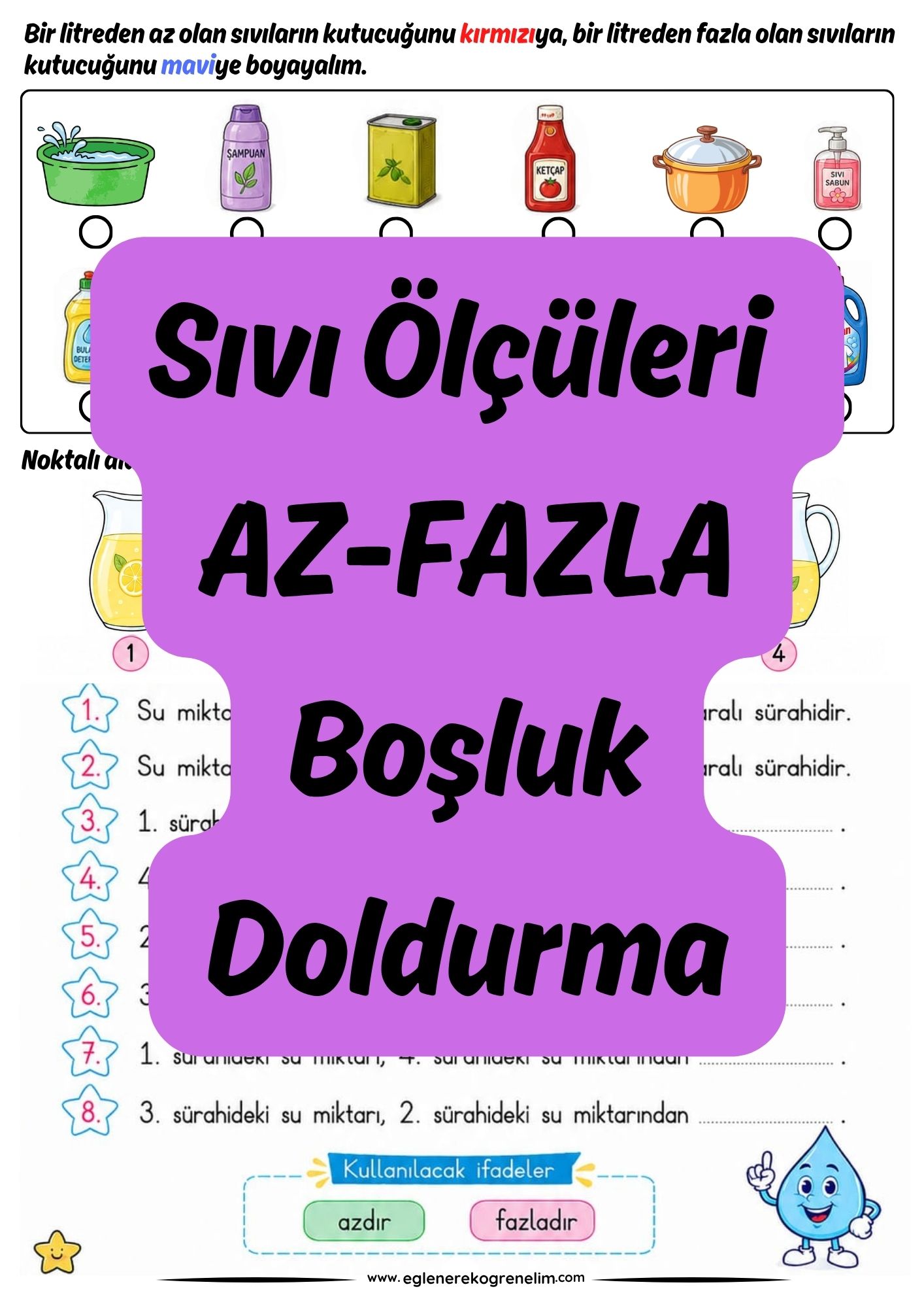 Sıvıları Ölçme Boşluk Doldurma Az Fazla
