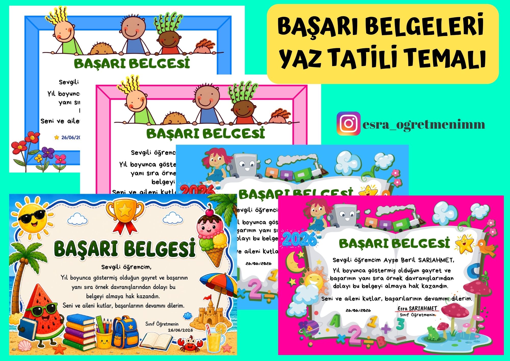 Başarı Belgesi Yaz Temalı İsimsiz