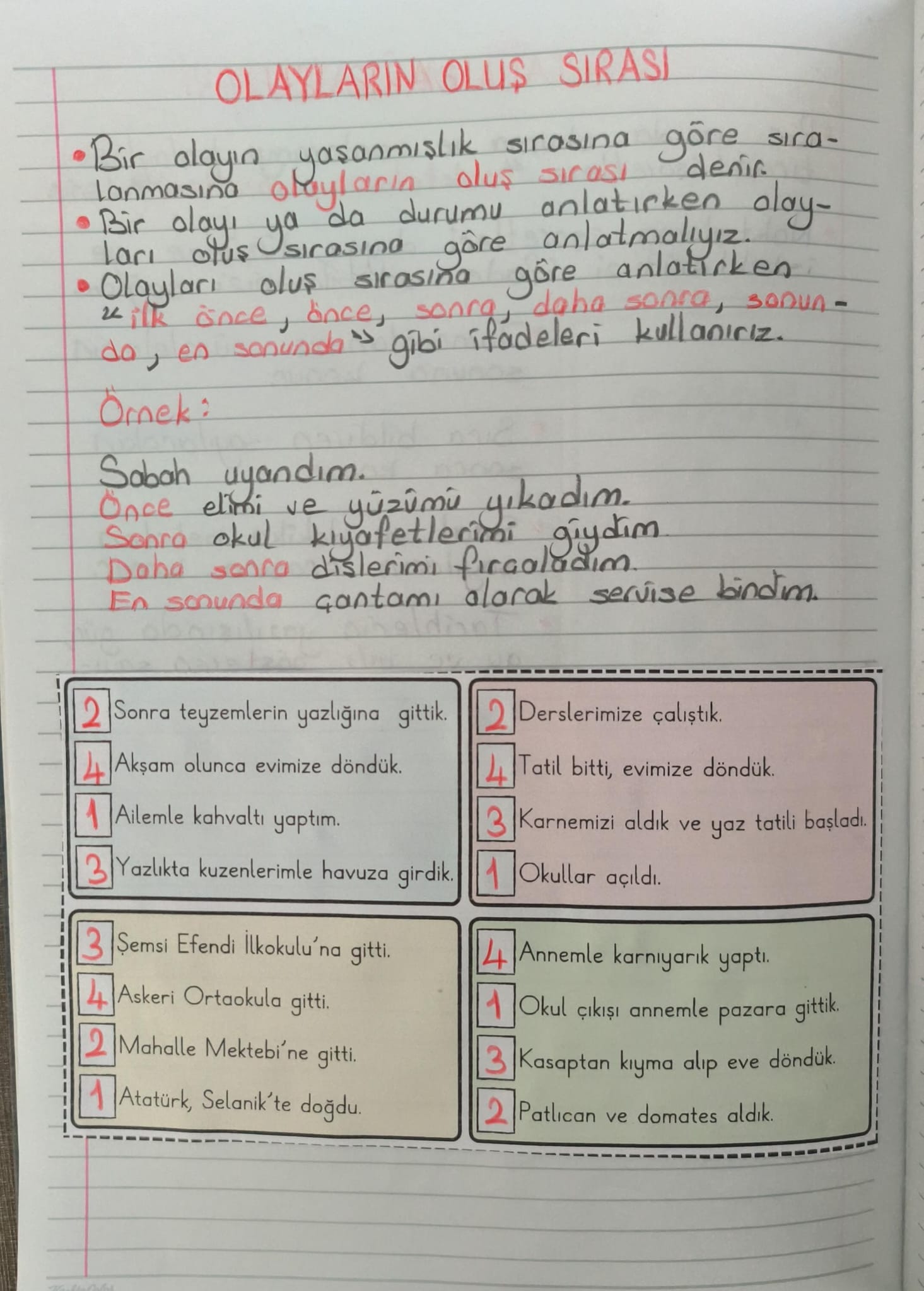Oluş Sırası Defter Çalışması