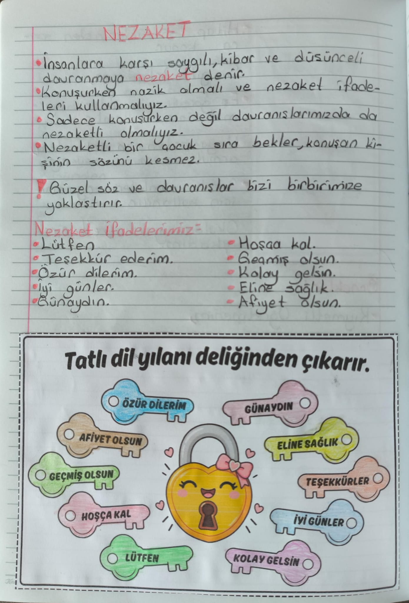 Nezaket Konusu Defter Çalışması Kilitli