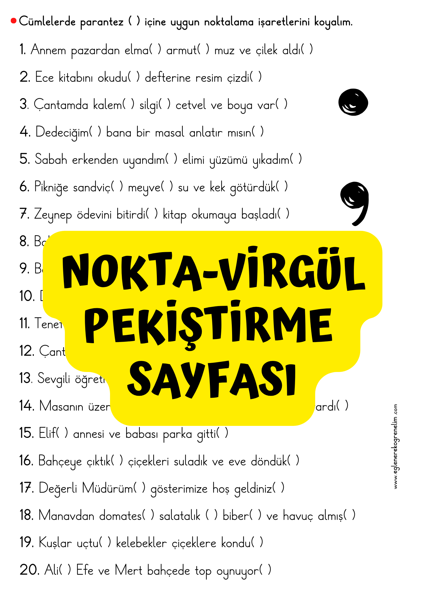 Nokta Virgül Pekiştirme Etkinliği